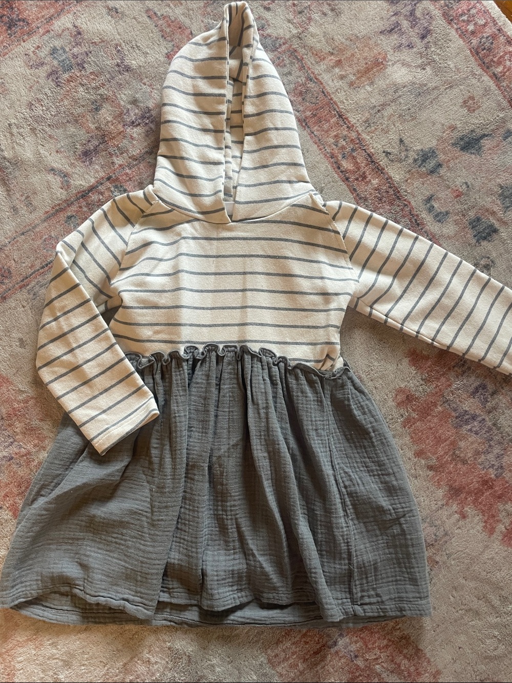 Zara Cream and Gray Striped Hooded Dress for Kids